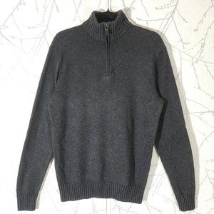 Black Brown 1826 Gray Lambswool Blend Quarter Zip Mockneck Sweater